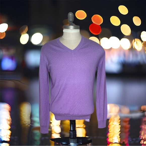 Hermes Long Sleeve 100% Cashmere Mens V-Neck Sweater EU Size M Mauve Color - Picture 2 of 10